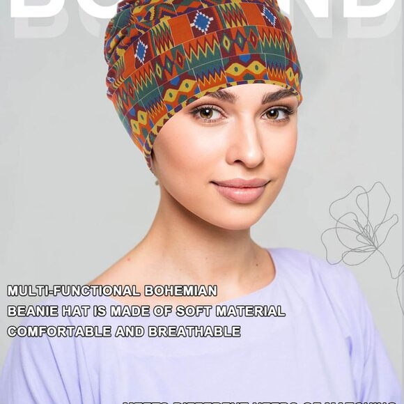 Bohemian Beanie Hats Headwear Cap Stretch Non Slip Bandanas Sleep Turbans Hats f - Picture 6 of 6